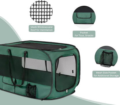 Love's cabin 36in Portable Upgrade Large Dog Bed - Pop Up Dog Kennel, Indoor Outdoor Crate for Pets, Portable Car Seat Kennel, Cat Bed Collection, Olive-Green