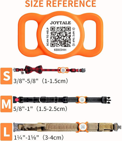 Joytale [ NO APP Required ] Silent Silicone QR Code Dog Tag, Slide On Dog Tags for 3/8-5/8 Inch Wide Collars or Vest, NFC Pet Online Profile, Scan QR to Send Location Alert Email, Orange, S