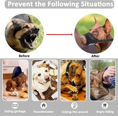 LUCKYPAW Dog Muzzle Anti Biting Barking and Chewing with Comfortable Mesh Soft Fabric and Adjustable Strap, Suitable for Small, Medium and Large Dogs(Blue Trim,XS)