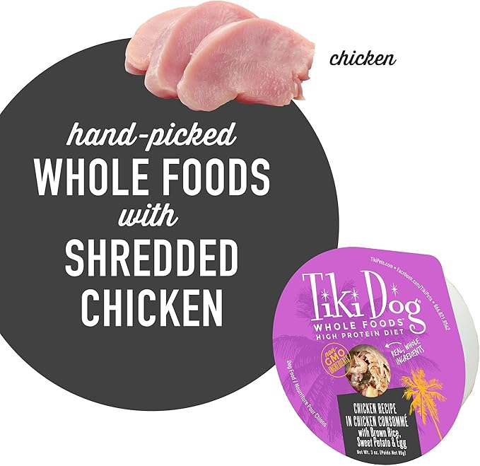 Tiki Dog Petites Whole Foods Wet Dog Food, Chicken, 3 oz. Cups (4 Count)