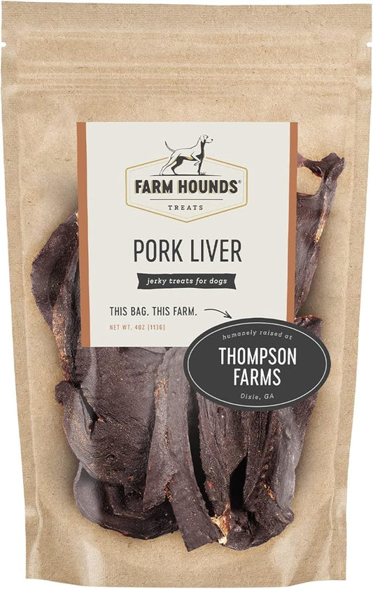 Farm Hounds Pork Kidney Jerky Treats for Dogs, Premium Dried Dog Treats, High Protein Training Treat for Small & Large Dogs, Natural & Healthy Dog Treats, Made in USA, Pork Liver 4oz