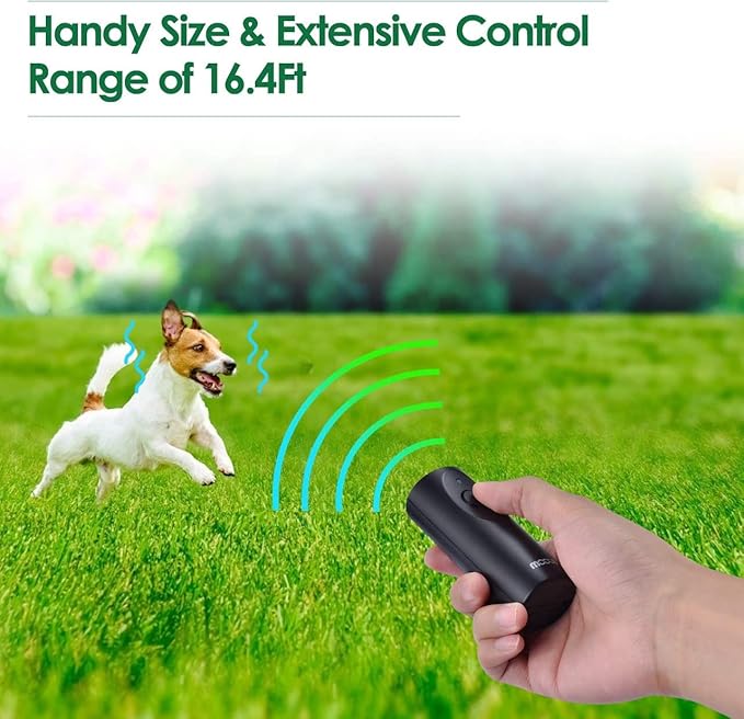 MODUS Ultrasonic Dog Barking Deterrent Device, Anti-Barking Device for Dogs, Bark Control Range of 16.4Ft, Dog Trainer, Wrist Strap, Battery Included, LED Indicate, Indoor and Outdoor