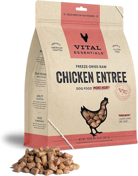 Vital Essentials Freeze Dried Raw Dog Food, Chicken Mini Nibs Entree, 25 oz