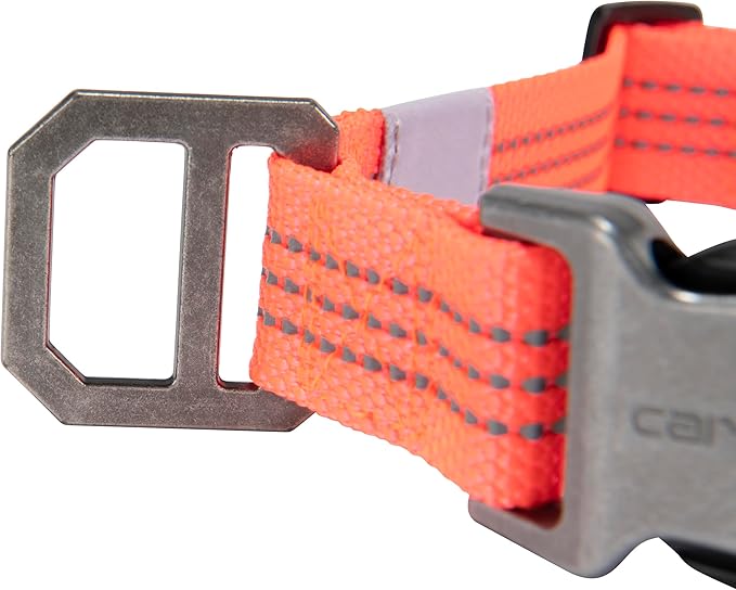 Carhartt Fully Adjustable Nylon Webbing Collars for Dogs, Reflective Stitching for Visibility, Coral Glow, Medium