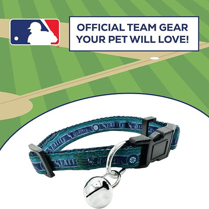 MLB CAT Collar Seattle Mariners Satin Cat Collar Baseball Team Collar for Dogs & Cats. A Shiny & Colorful Cat Collar with Ringing Bell Pendant