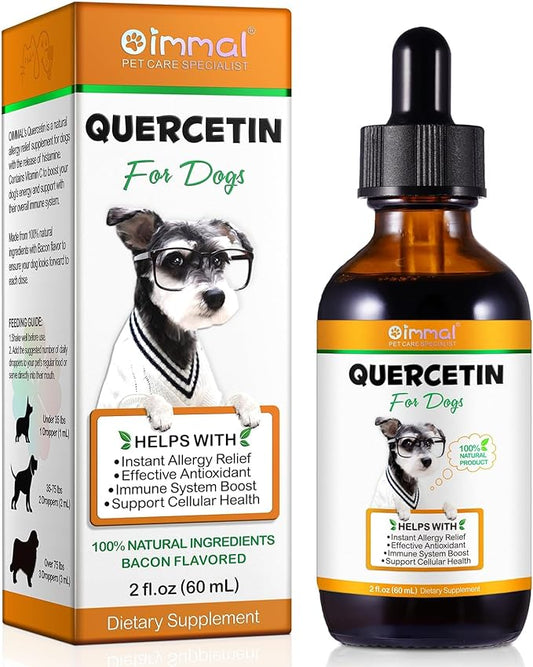 Quercetin for Dogs, Dog Quercetin with Vitamin C Supports Dogs Allergy Relief, Support Balanced Immune System, Pet Supplement Quercetin for Dog Allergies, Bacon Flavor - 1 Pack 60ml / 2.02oz