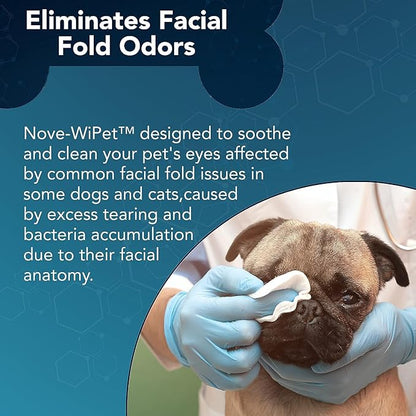 NOVEHA Nove-WiPets Ocular Hygiene Wipes for Dogs & Cats (120 Wipes), Prevents Tear Stains, Cleanses Facial Folds, Superficial Cuts & Acne