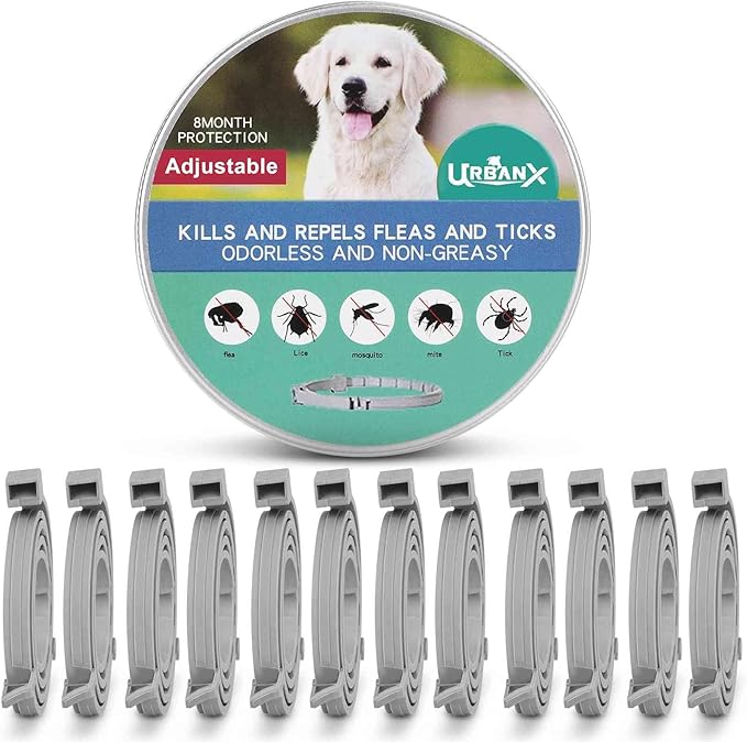 UrbanX Natural Flea Flea & Tick Treatment & Prevention Collar for Medium & Large Dogs, Waterproof, Adjustable (12 Pack)