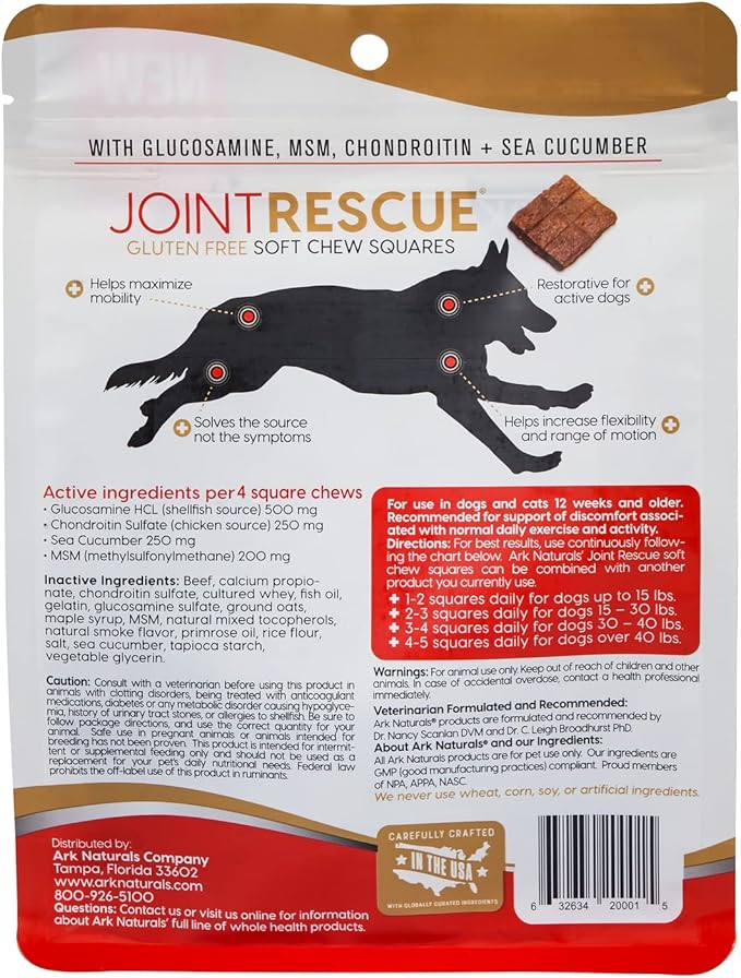 ARK NATURALS Joint Rescue Dog Chew, Beef Flavor, Joint Supplement with Glucosamine & Chondroitin, 2 Pack