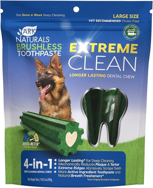 Ark Naturals Extreme Clean Brushless Toothpaste – Large Breeds, 18oz Bag – Long-Lasting Dog Dental Chew with Toothpaste Center – Freshen Breath, Reduce Plaque & Tartar with Dental Chews for Dogs