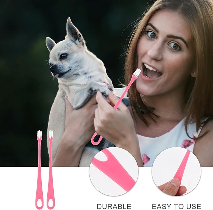 Mipcase Dog Cat Toothbrush 2Pcs Long Handle Pet Toothbrushes Soft Bristles Cat Dental Care Dog Teeth Cleaning Toothbrush for Pet Puppy Kitten Pink