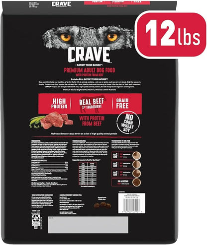 CRAVE Grain Free High Protein Adult Dry Dog Food, Beef, 12 lb. Bag