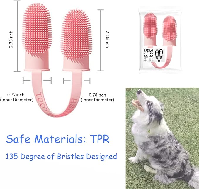 4 Packs Dog Toothbrush, Finger Pet Toothbrush Kit,for Pet Teeth Cleaning, Cat Rabbit Toothbrush,135ºSurround Bristles(Pink)