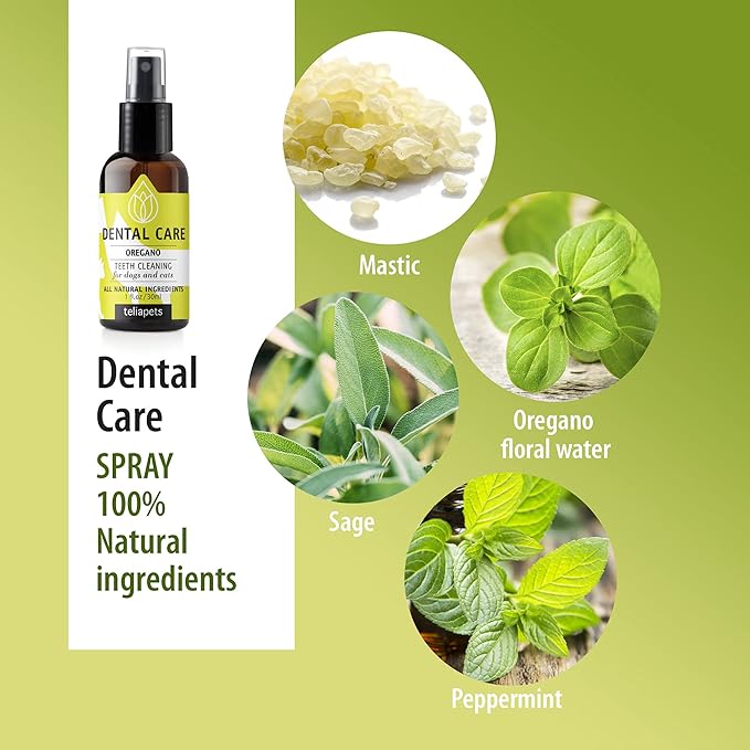 Teliapets Oregano Dental Care Spray for Pet's Teeth & Gums - Natural Dog's & Cat's Teeth Cleanser - Bad Breath, Plaque, Periodontitis & Gingivitis Fighter -Quick & Simple Oral Relief - 30ml / 1oz