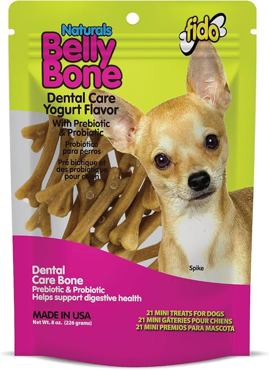 NATURALS Belly Bones for Dogs, 21 Yogurt Flavor Mini Dog Dental Treats (Made in USA) - 21 Count Dog Treats for Small Dogs - Plaque and Tartar Control for Fresh Breath, Digestive Health Support