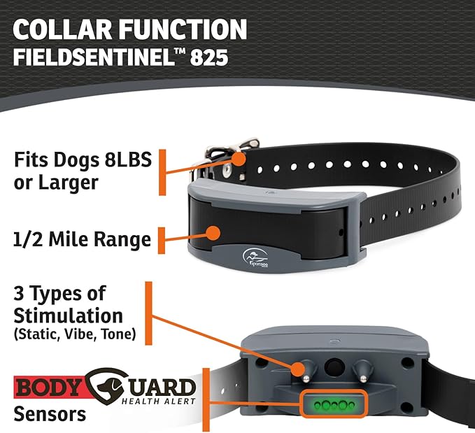 SportDOG Brand FieldSentinel 825 Shock Collar for 2 dogs with Bodyguard Health Alerts – World’s First E-Collar w/ Health Monitoring – ½ Mile Range - Train with Shock, Vibrate, and Tone