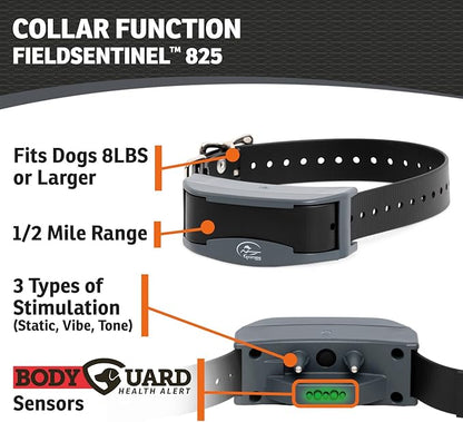 SportDOG Brand FieldSentinel 825 Shock Collar for 2 dogs with Bodyguard Health Alerts – World’s First E-Collar w/ Health Monitoring – ½ Mile Range - Train with Shock, Vibrate, and Tone