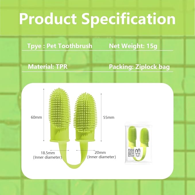 2 PCS Finger Toothbrush for Dogs, 135º Surround Bristles, Two Fingers Toothbrushes Kit for Dogs/Cats Teeth Cleaning, Dental Care for Dogs, Cats, Puppies and Small Pets (Green&Blue)