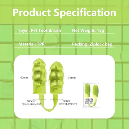 2 PCS Finger Toothbrush for Dogs, 135º Surround Bristles, Two Fingers Toothbrushes Kit for Dogs/Cats Teeth Cleaning, Dental Care for Dogs, Cats, Puppies and Small Pets (Green&Blue)