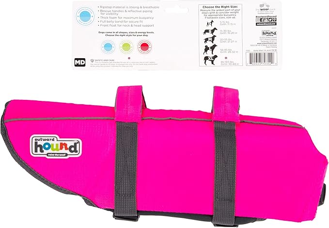 Outward Hound Granby Splash Pink Dog Life Jacket, Medium