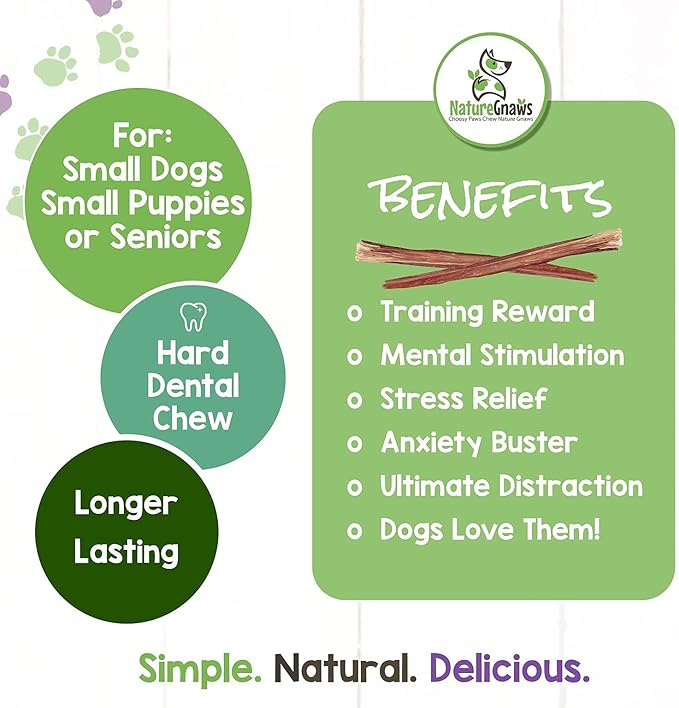 Nature Gnaws Thin Bully Sticks for Small Dogs - Premium Natural Tasty Beef Bones - Simple Long Lasting Dog Chew Treats - Rawhide Free 5-6 Inch
