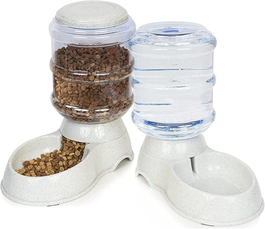 VaygWay Pet Feeder and Waterer – Self Dispensing Gravity Automatic Feeder - Food and Water Dispenser Set – Dog Cat Pet Food Bowl – 1 Gallon Feeder and 3.7 Waterer
