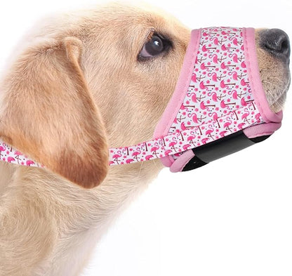 LUCKYPAW Dog Muzzle, Soft Dog Muzzles for Small Medium Large Dogs, Breathable Muzzles to Stop Biting and Chewing with Pattern, Allows Panting and Drinking(Pink Flamingo,S)