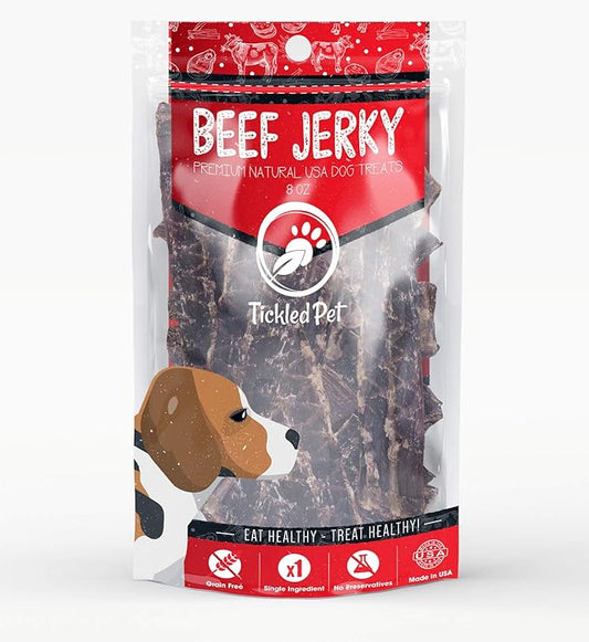 TickledPet Premium Beef Jerky Dog Treats - Single Ingredient USA Sourced and Made - Naturally High Glucosamine & Chondroitin Dog Treats