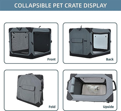 20 Inch Collapsible Dog Crate for Small Dogs, 4-Door Foldable Soft Dog Kennel with Chew Proof Mesh Windows, Indoor & Outdoor Travel Dog Crate, Soft Side Dog Crate