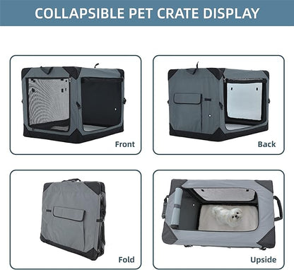 26 Inch Collapsible Dog Crate for Medium Dogs, 4-Door Foldable Soft Dog Kennel with Chew Proof Mesh Windows, Indoor & Outdoor Travel Dog Crate, Soft Side Dog Crate