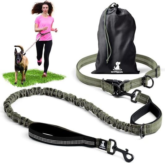 SparklyPets Hands Free Dog Leash with Reflective Stitches – Waist Leash for Dog Walking, Training & Jogging – Running Leash Hands Free for Medium & Large Dogs
