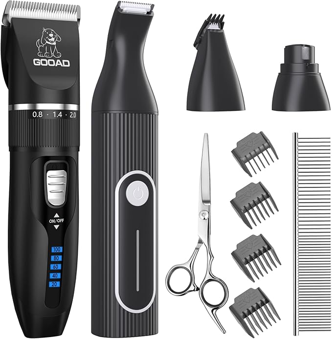 Dog Clippers Grooming Kit for Thick Hair&Coats -4 in 1Low Noise -Rechargeable-Cordless Quiet Paw Trimmer Nail Grinder, Dog Trimmer Grooming,Pet Hair Shaver for Small and Large Dogs Cats