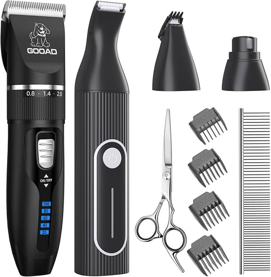 Dog Clippers Grooming Kit for Thick Hair&Coats -4 in 1Low Noise -Rechargeable-Cordless Quiet Paw Trimmer Nail Grinder, Dog Trimmer Grooming,Pet Hair Shaver for Small and Large Dogs Cats