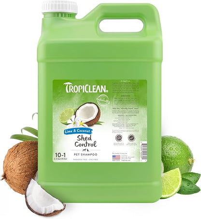 TropiClean Lime & Coconut Deshedding Dog Shampoo for Shedding Control | Natural Pet Shampoo Derived from Natural Ingredients | Cat Friendly | Made in the USA | 2.5 gal.
