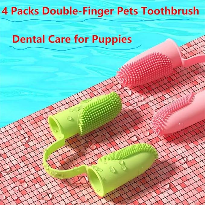 4 Packs Dog Toothbrush, Finger Pet Toothbrush Kit,for Pet Teeth Cleaning, Cat Rabbit Toothbrush,135ºSurround Bristles(Pink)