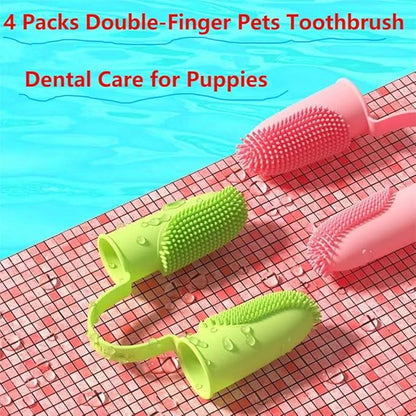 4 Packs Dog Toothbrush, Finger Pet Toothbrush Kit,for Pet Teeth Cleaning, Cat Rabbit Toothbrush,135ºSurround Bristles(Pink)