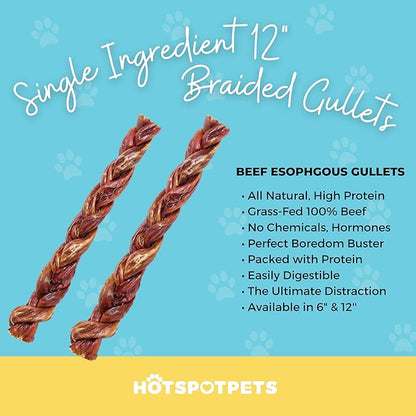 Beef Jerky Dog Treats - 6 Inch Thick Esophagus Braided Sticks Dog Chews - All Natural Bulk Beef Chews from Grass Fed Cattle - Rich in Glucosamine & Chondroitin Rawhide Alternative (12 Inch - 10 Pack)