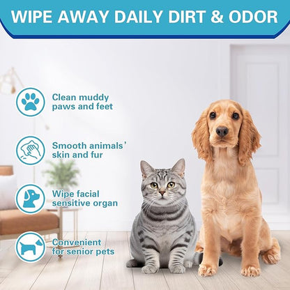 Dog Glove Wipes for Cleaning Paws Butt | Pet Grooming Deodorizing Dog Ear Glove Wipes | Fragrance Free Natural Puppy Glove Wipes | Soothes Itchy Dry Skin | 8 Count
