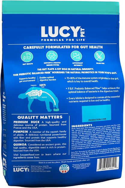 Lucy Pet Products Formulas for Life Duck, Pumpkin & Quinoa Dry Dog Food, All Life Stages, Digestive Health, Sensitive Stomach and Skin, 4.5lb bag