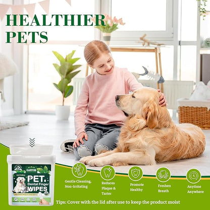 Pet Teeth Cleansing Finger Wipes for Dogs and Cats, Disposable No-Rinse Dog Finger Toothbrush Oral Cleansing Wipes, Reduces Plaque and Freshens Breath Dog Cat Dental Care Finger Wipes, 50 Counts