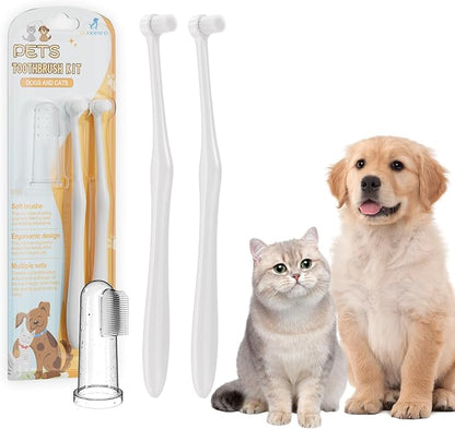 Premium Pet Toothbrush Set for Cats and Dogs - Complete Oral Care with Soft Bristles - Ideal for Teeth Cleaning, Dental Hygiene, Plaque Removal - Veterinarian Recommended-White