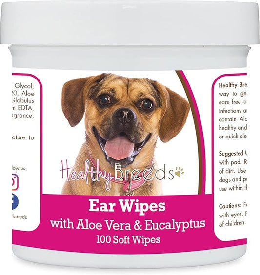 Healthy Breeds Puggle Ear Cleaning Wipes with Aloe & Eucalyptus for Dogs 100 Count