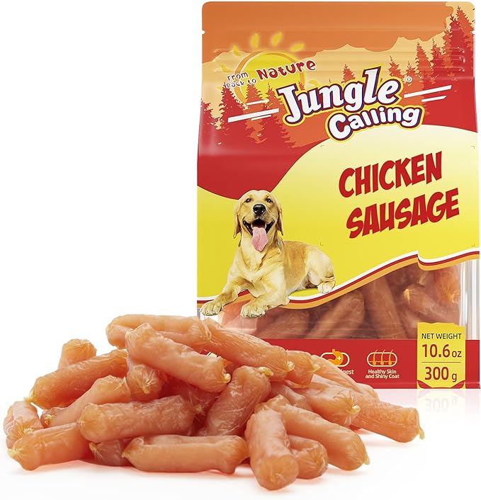 Jungle Calling Dog Treats Chicken Jerky Training Treats, Slow Roasted Snacks for Medium and Large Dogs Chewy Treats 10.6 Ounce (Chicken Sausage)