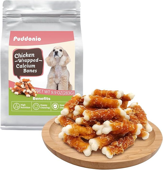 Dog Treats, 2.3 Inch Chicken Wrapped Calcium Bones, Rawhide Free Dog Chews Natural and Chewy Dog Treats, Dog Training Snacks for Small Dogs, 9.9 oz