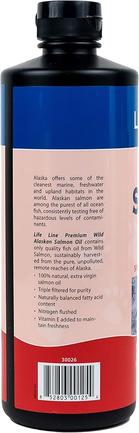 Life Line Pet Nutrition Wild Alaskan Salmon Oil Omega-3 Supplement for Skin & Coat – Supports Brain, Eye & Heart Health in Dogs & Cats, 26 oz