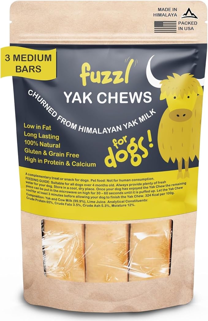 Premium Yak Cheese Himalayan Dog Chews - 3 Bars Medium Natural Dog Treats Milkbone Yak Chews No Hide Dog Food Long Lasting Dog Dental Sticks Milk Chews Cheese Stick