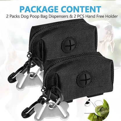 2Packs Dog Poop Bag Holder for Leash Attachment Dog Poop Bag Dispenser Dog Waste Bag Dispensers for Leash Accessory Dog Poop Bag Holders Fits Dog Leash Include Hand Free Holder Metal Carriers, Black