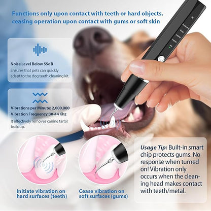 Dog Teeth Cleaning Kit Plaque Remover for Teeth - Pet Puppy Dental Toothbrush Tool-Ultrasonic Cleaner Brushing Care-Teeth Cleaning for Dogs, Dental Tools for Small Large Dogs,Black