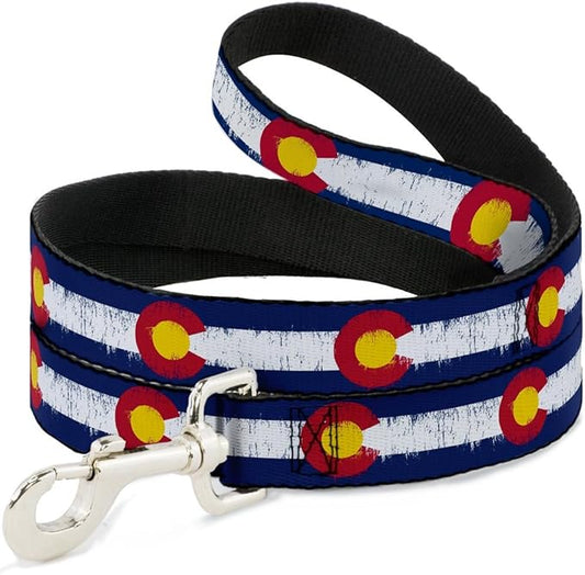 Buckle-Down Dog Leash Colorado Flags2 Repeat Weathered 4 Feet Long 0.5 Inch Wide, Multicolor (DL-W35534-0.5-4FT)
