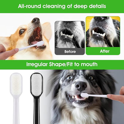 Dog Toothbrush, 4 Pcs Soft Dog Tooth Brushing Kit, Puppy Toothbrush Long Handle Pet Toothbrush Universal for Pet Dogs Teeth Cleaning and Oral Care Dental Hygiene Convenient (Black, White)